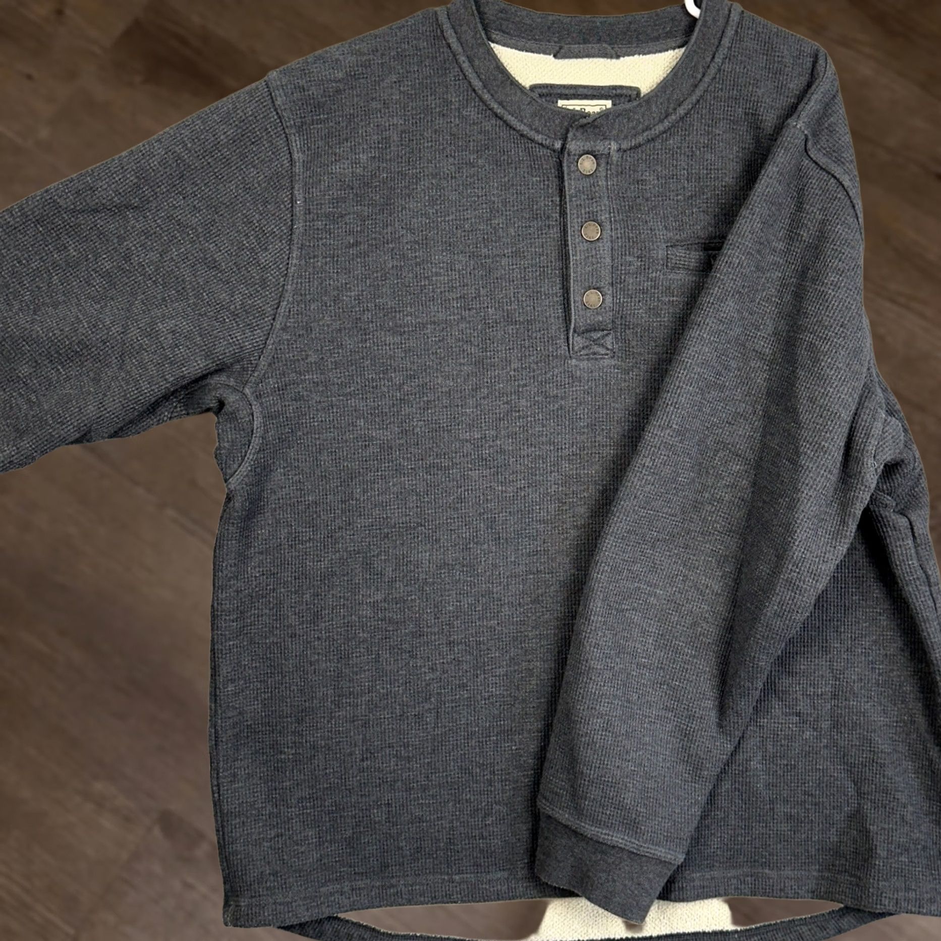 Vintage L.L. Bean Mens XL Grey Waffle Knit Sweater Thermal Henley Fleece Lined Pullover Size US XL / EU 56 / 4 - 1 Thumbnail
