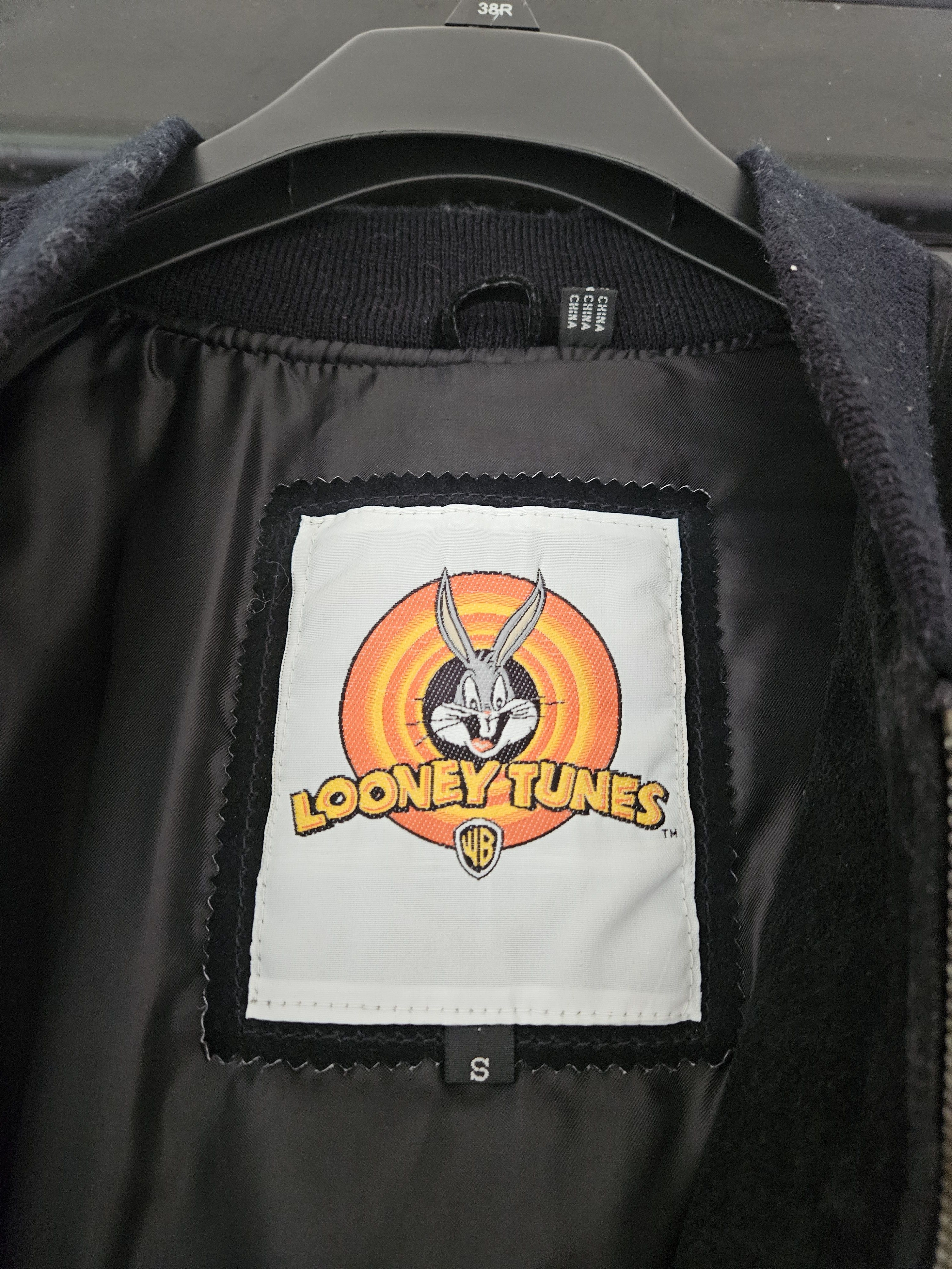 Warner Bros Looney Tunes Black Leather Patched Bomber Jacket Size US S / EU 44-46 / 1 - 8 Thumbnail