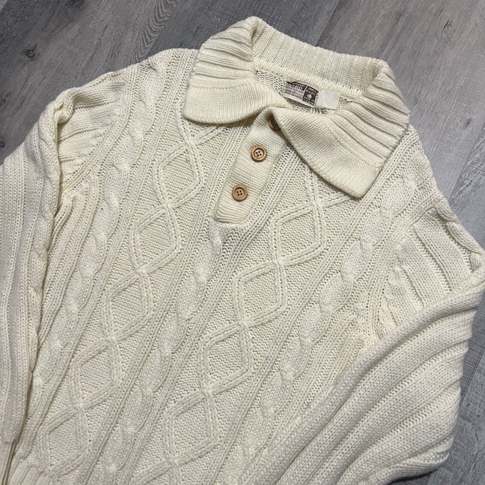 Vintage VTG Montgomery Ward Cable Knit Collared Pull Over Sweater Size US L / EU 52-54 / 3 - 2 Thumbnail