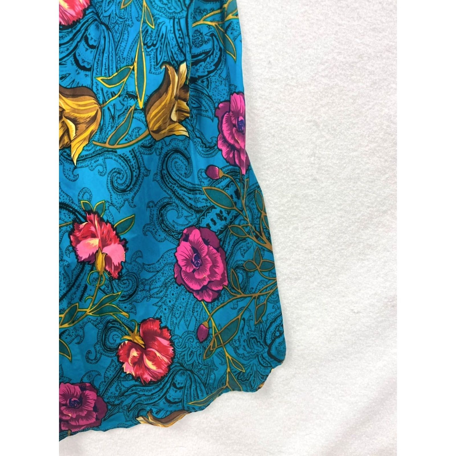 Vintage Rene Rofe Womens Slip Dress Silk Floral Print Midi Crossback Open Back M Blue Size M / US 6-8 / IT 42-44 - 5 Thumbnail