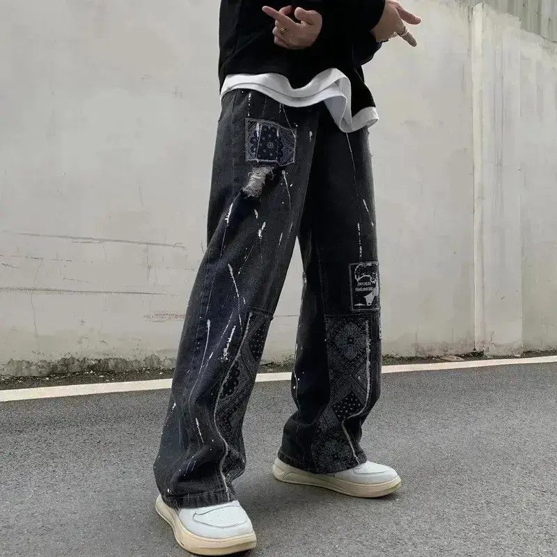 Japanese Brand Bandana Patchwork Straight Leg Baggy Jeans Size US 32 / EU 48 - 3 Thumbnail