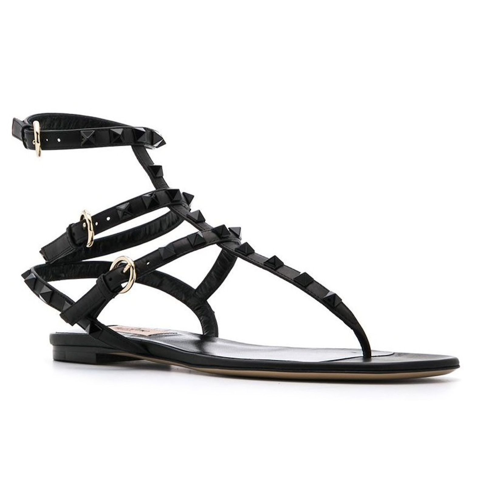 Valentino Valentino Rockstud So Black Leather Triple Ankle Strap Size US 5 / IT 35 - 2 Thumbnail