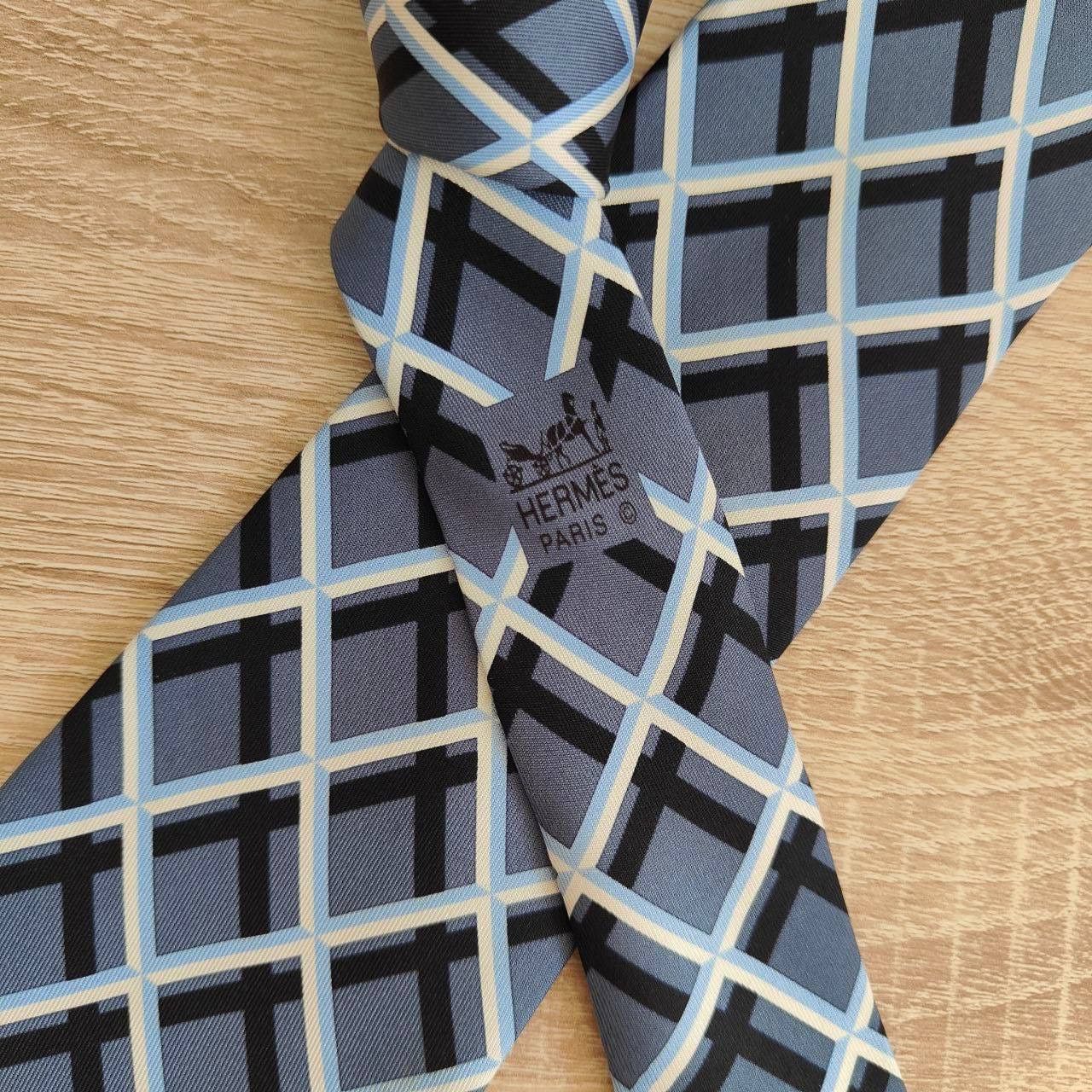 Hermes Hermes Paris Silk Tie 5309 TA Geometry Blue Size ONE SIZE - 3 Thumbnail
