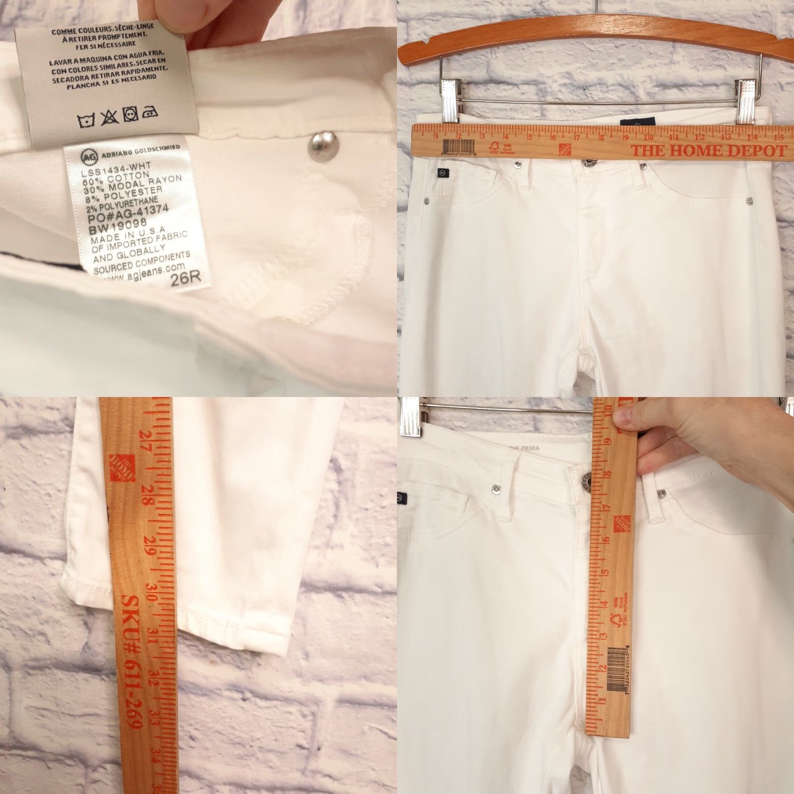 Denime AG Adriano Goldschmied Jeans Skinny White Denim 29x31 Adults Womens 29 31 Zip Button Fly Slim Fit Regular Size 29" - 8 Thumbnail