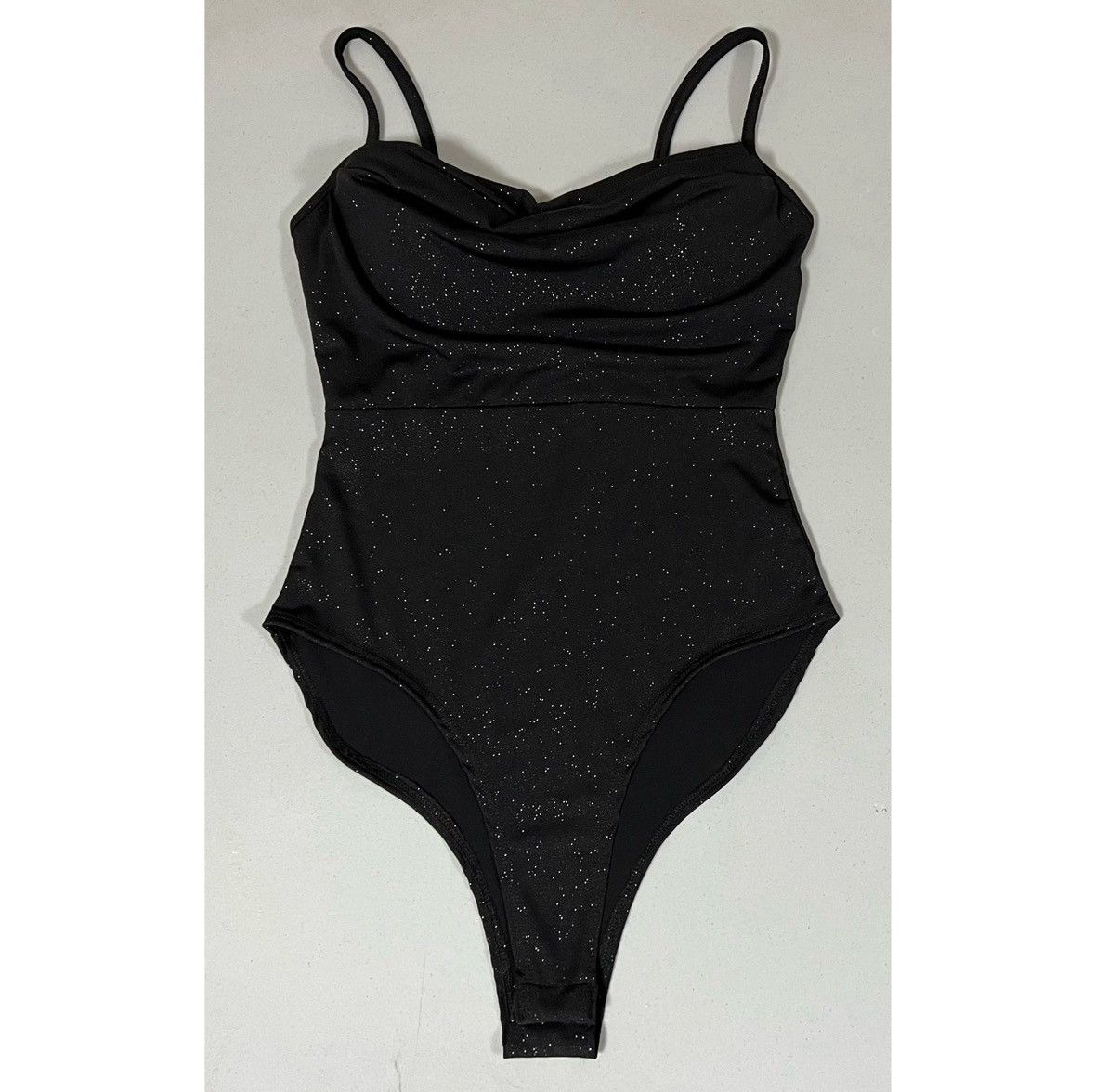 Vintage Black Glitter Cowl-Neck Shirt Blouse Bodysuit Teddy Size S 🖤 Size S / US 4 / IT 40 - 1 Thumbnail