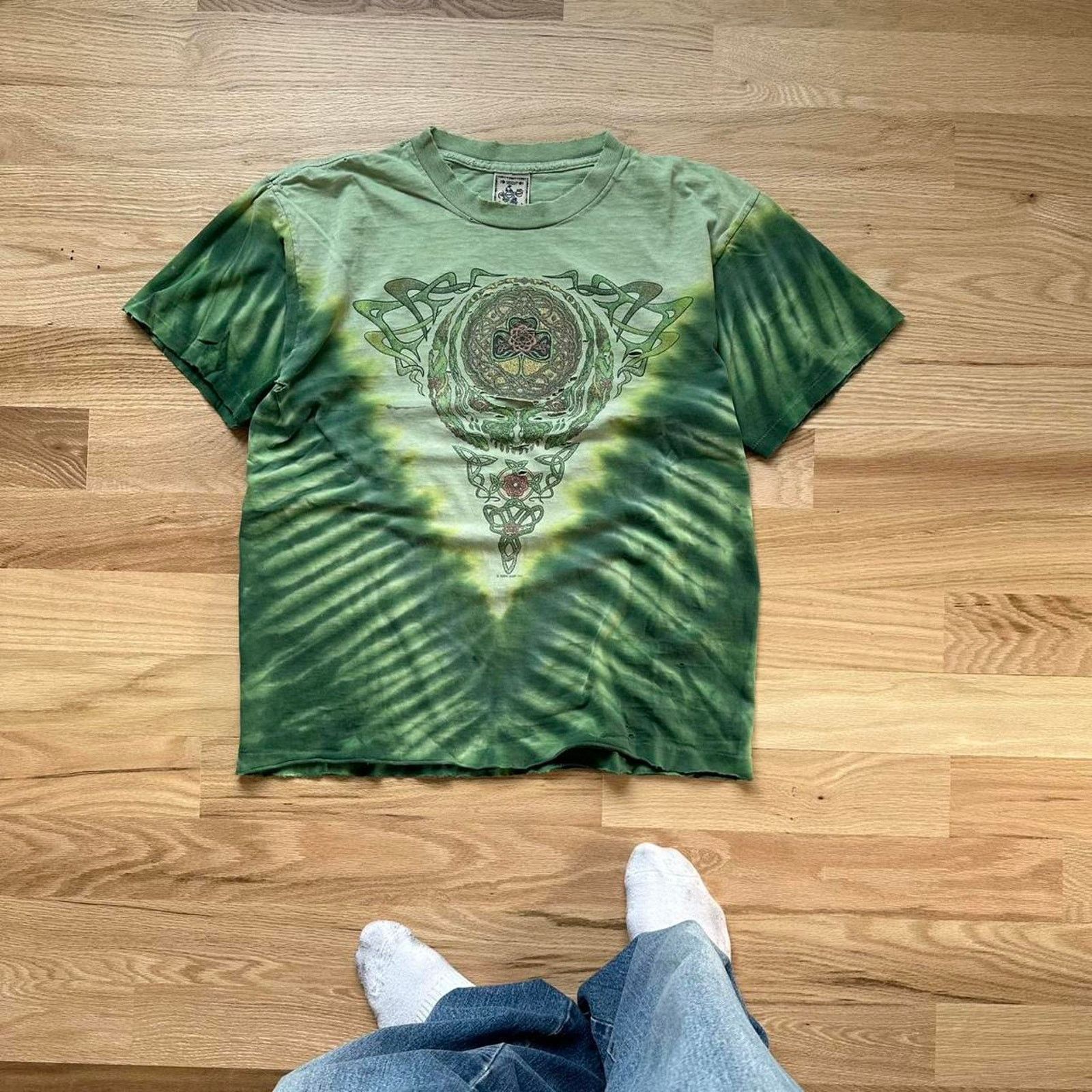 Band Tees × Grateful Dead × Vintage Vintage 90s Grateful Dead Celtic Thrashed Green TieDye Tee Size US L / EU 52-54 / 3 - 2 Thumbnail