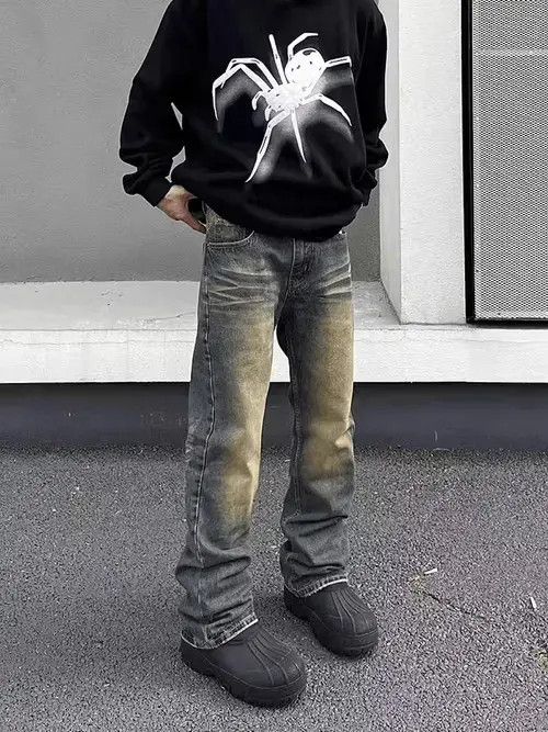 Japanese Brand Vintage washed yellow mud slightly flared jeans Size US 32 / EU 48 - 1 Thumbnail