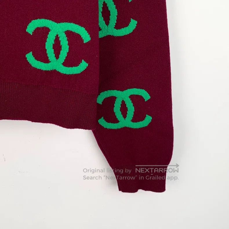 Chanel Chanel Dark red logo full-printed cashmere round-neck long Size XS / US 0-2 / IT 36-38 - 4 Thumbnail