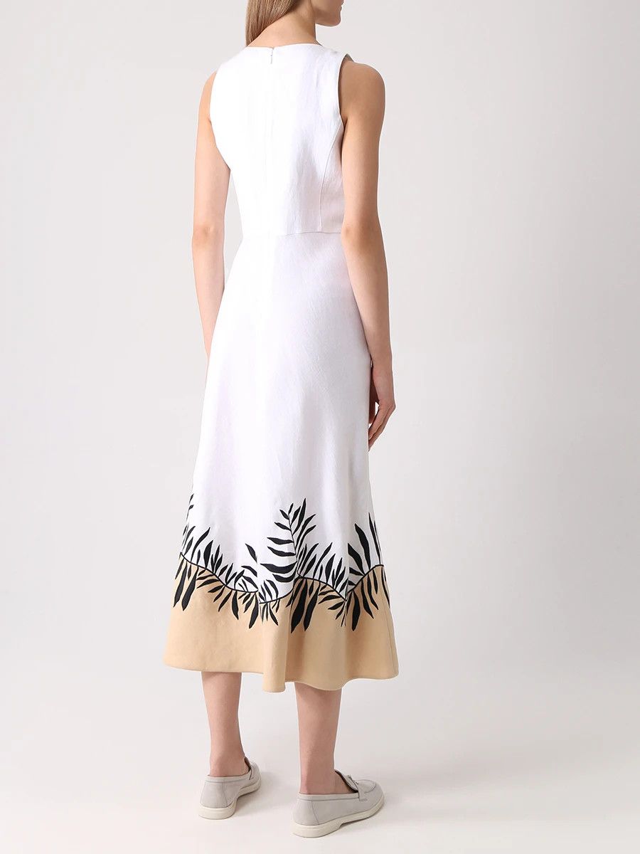 Loro Piana o1srvl11e0824 Nancy Antigua Midi Dress in White/Beige Size L / US 10 / IT 46 - 3 Thumbnail