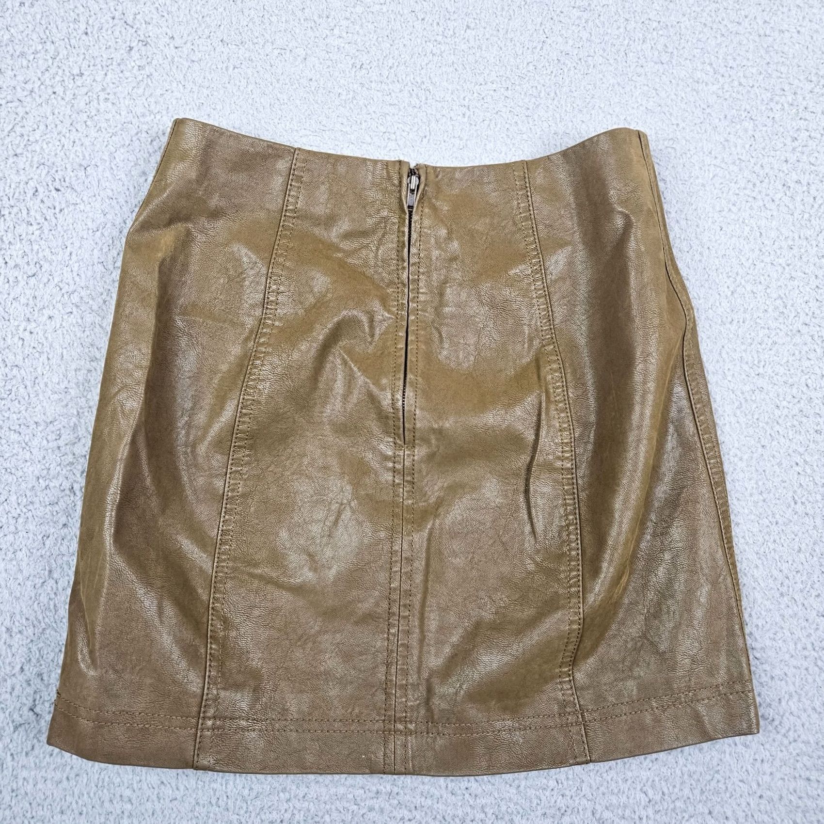 Free People Free People Women's Skirt Mini Lined Faux vegan Green Brown Size 4 Brown Zipper Solid Short Vintage No 4 Womens Size 27" / US 4 / IT 40 - 2 Thumbnail