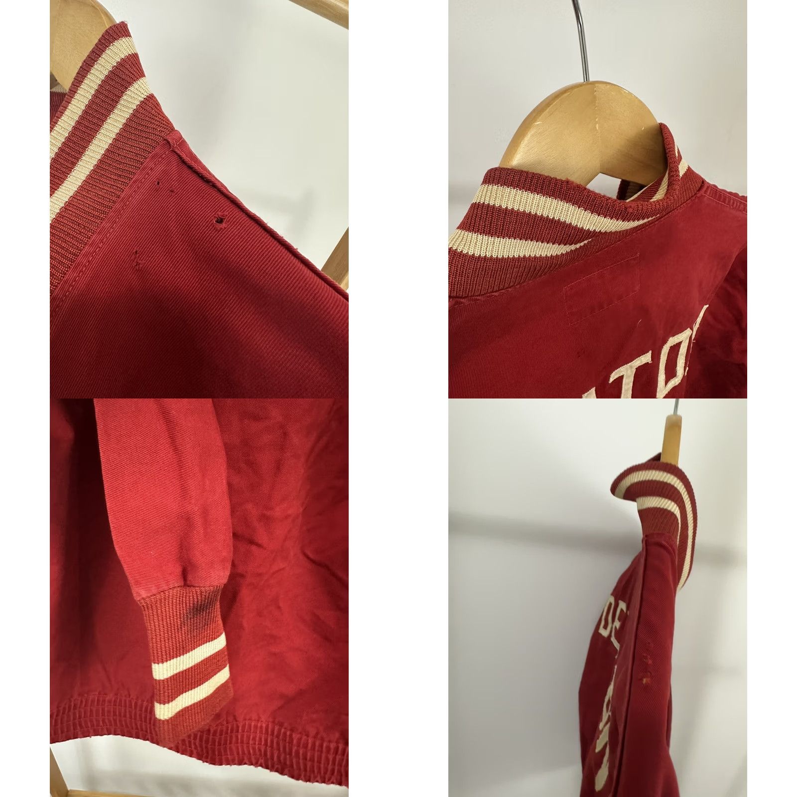Vintage VTG Faul & Crymes Denton Striped Trim Varsity Bomber Jacket Sz 34 Womens 34 Red Size XXS / US 00 / IT 34 - 8 Thumbnail