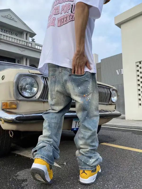 Vintage VIBE Street Splash Inked Washed Old Ripped Baggy Jeans Size US 34 / EU 50 - 4 Thumbnail