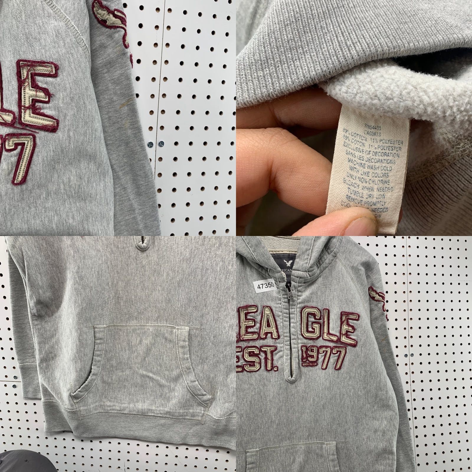 American Eagle Outfitters VINTAGE American Eagle Hoodie Sweatshirt Mens LT Gray Embroidered Heavyweight Size US L / EU 52-54 / 3 - 8 Thumbnail