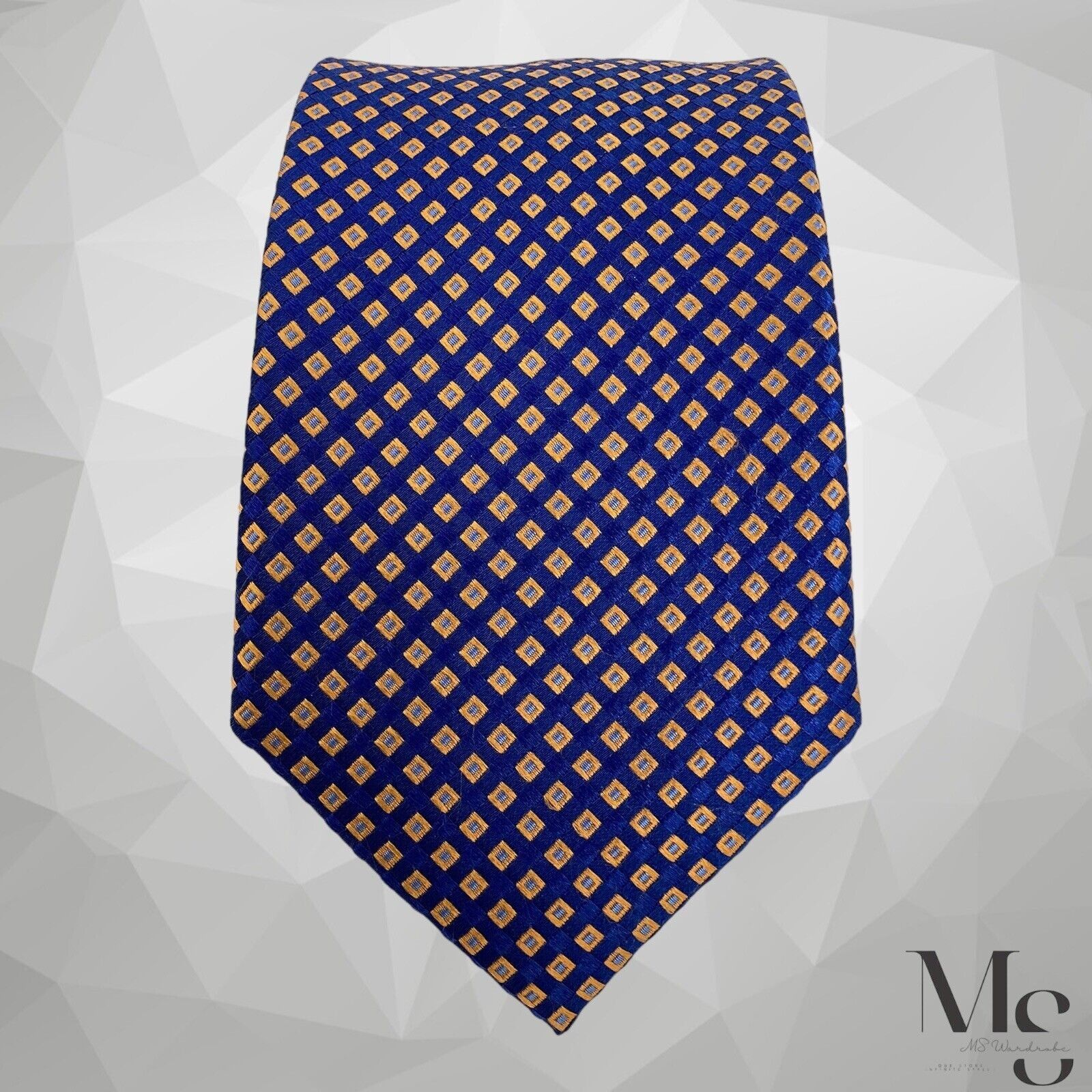 Ike Behar IKE BY IKE BEHAR Blue Geometric Silk Hand Made Tie W: 3.25" Size ONE SIZE - 3 Thumbnail