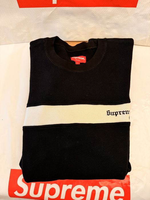 Supreme Supreme Panel Stripe Waffle Thermal Black Large | Grailed