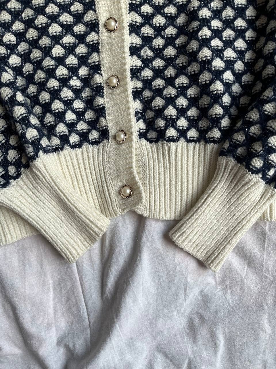 Other × Vintage Karen by Simonsen blue-white knitted embroidered cardigan Size L / US 10 / IT 46 - 3 Thumbnail