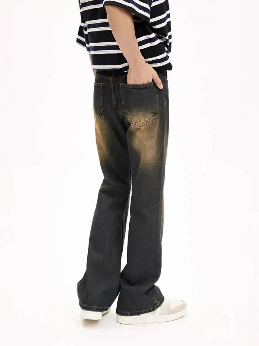 Japanese Brand Vintage Mud Yellow Washed Jeans Slim Long Micro Flares Size US 32 / EU 48 - 3 Thumbnail
