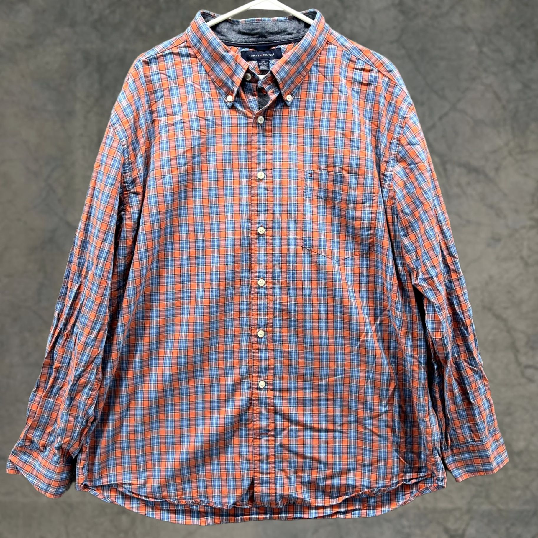 Tommy Hilfiger VINTAGE Tommy Hilfiger Dress Shirt Men 2XL Orange Blue Button Down Classic Madras Plaid Shirt Women? Size 48R - 1 Thumbnail