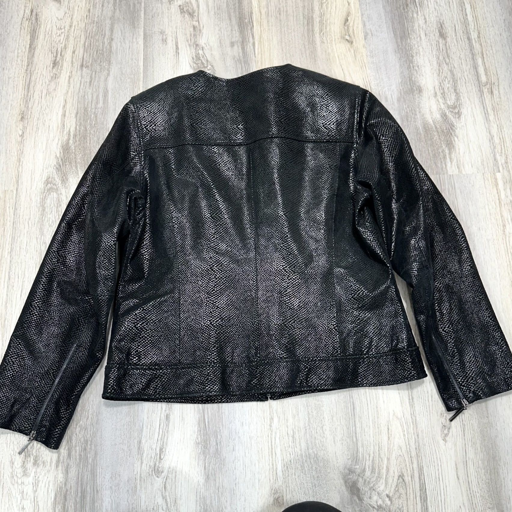 Vintage Terry Lewis Leather Jacket Women Snake Print Collarless Zip M Black Crewile? Size M / US 6-8 / IT 42-44 - 3 Thumbnail