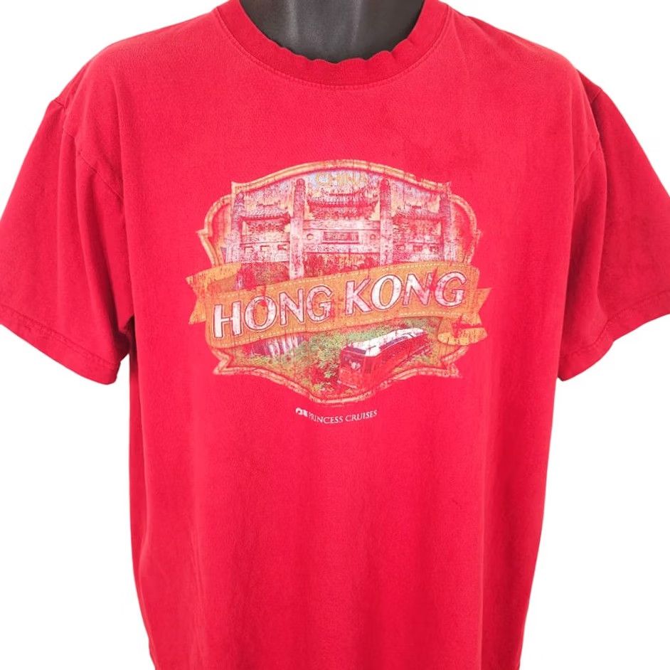 Vintage Princess Cruises Hong Kong T Shirt Mens XL Red Destination Tee Size US XL / EU 56 / 4 - 2 Thumbnail