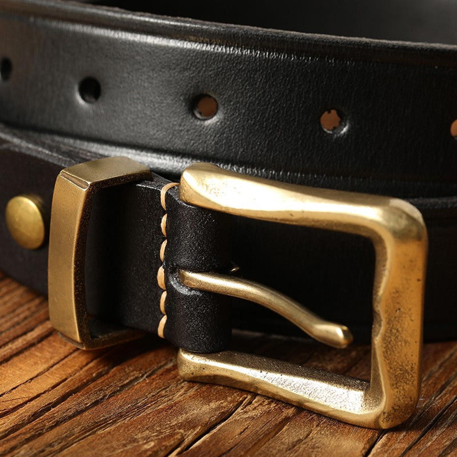 Leather Italian Cowhide Belt – Retro Cavalry Style, Handmade Size ONE SIZE - 3 Thumbnail