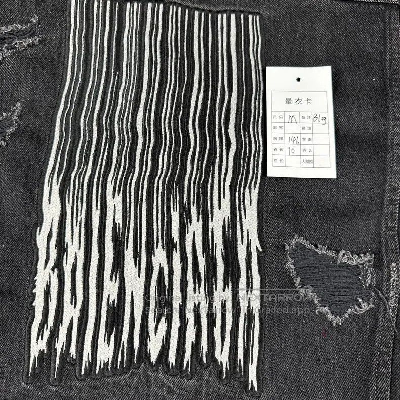 Balenciaga Balenciaga Black Embroidery Distressed Denim Jacket Size US M / EU 48-50 / 2 - 8 Thumbnail