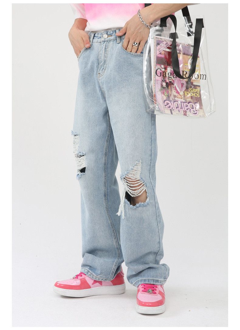 Japanese Brand × Jean Men's loose washed straight ripped jeans Size US 32 / EU 48 - 4 Thumbnail