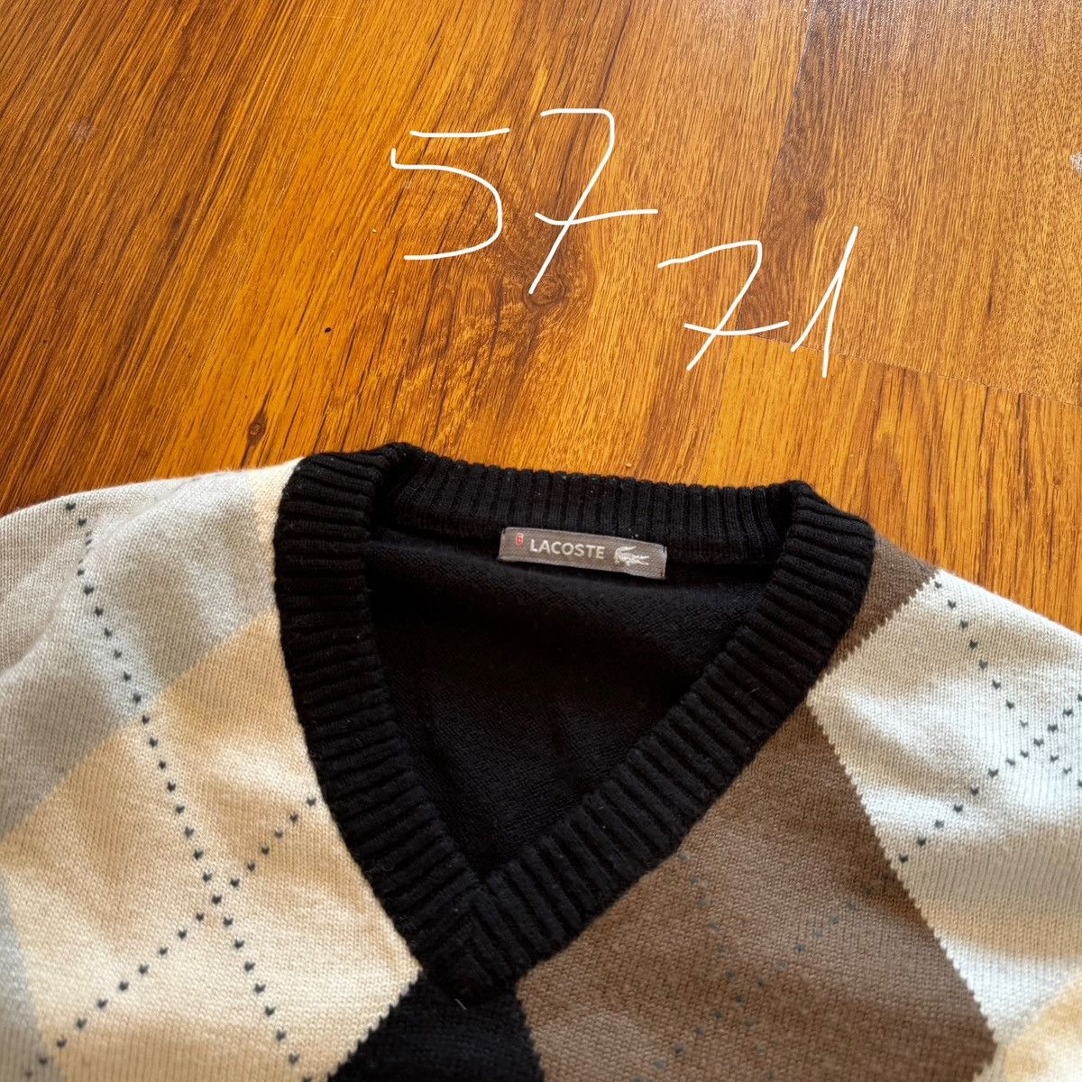 Lacoste × Vintage Vintage Lacoste Grandpa Black Blue Brown Cardigan Rhombuses Size US L / EU 52-54 / 3 - 7 Thumbnail