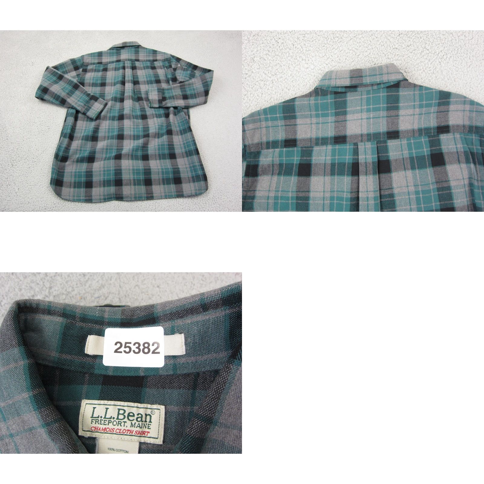 Vintage VINTAGE L.L.Bean Shirt Mens LT Green Plaid 90s Cotton Flannel Button-Up Long Sleeve With Pockets Distressed Chamois Size US L / EU 52-54 / 3 - 9 Thumbnail