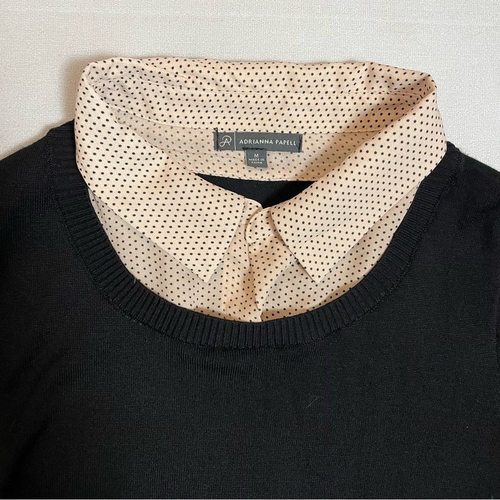 Adrianna Papell Adrianna Papell Twofer Collared Black Layered Sweater Blous Size M / US 6-8 / IT 42-44 - 8 Thumbnail