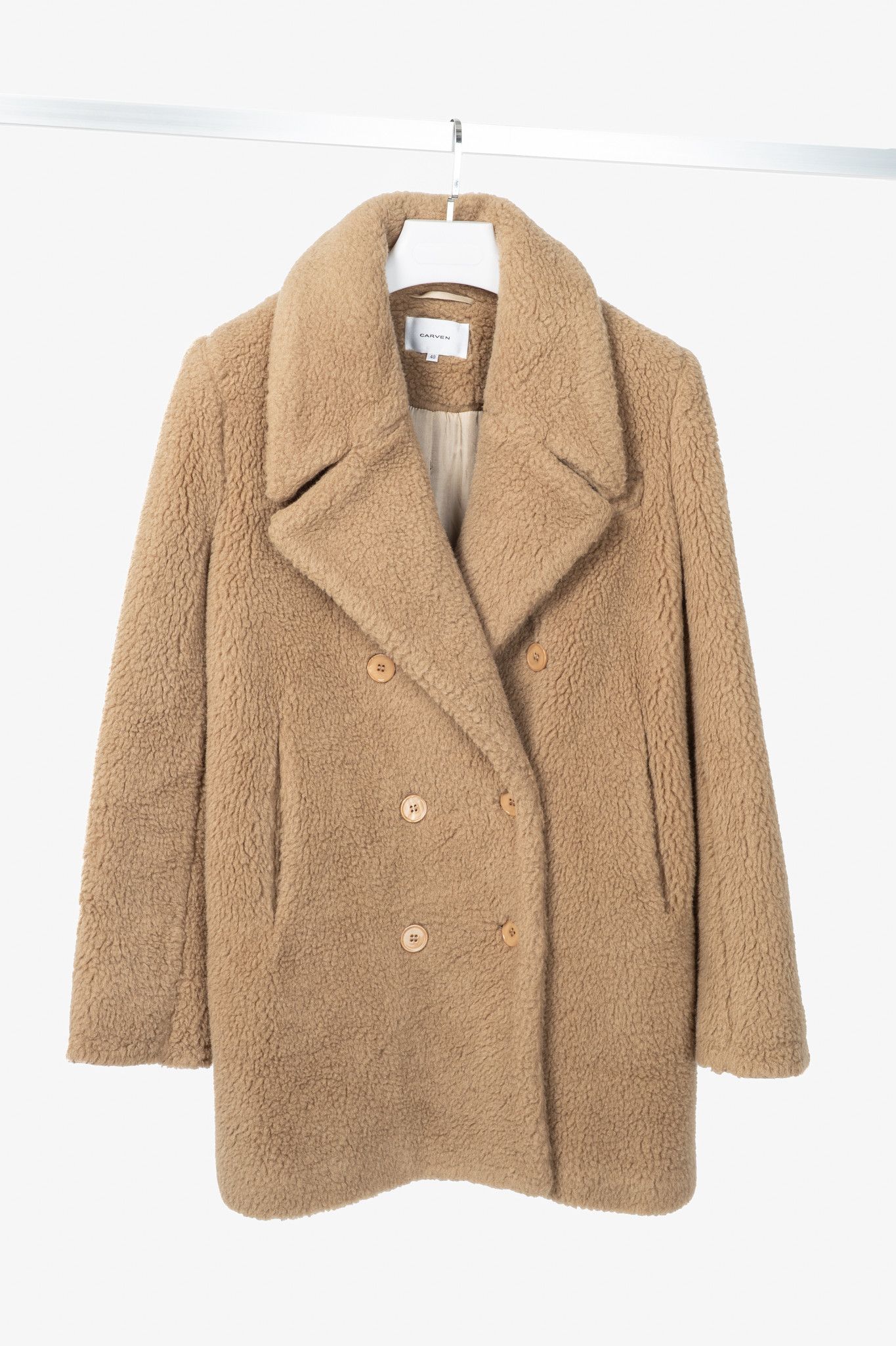 Carven Carven PF15 Camel Alpaca Shearling Double-Breasted Coat Size L / US 10 / IT 46 - 1 Thumbnail