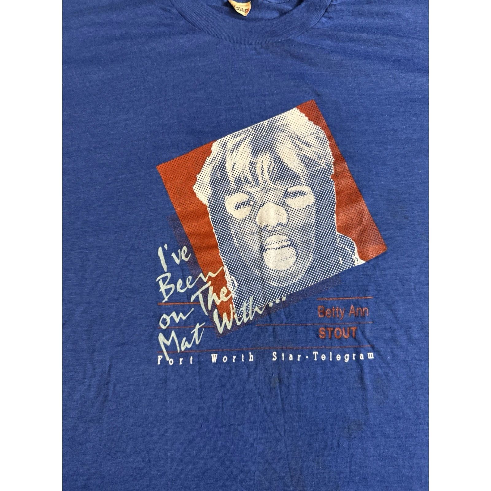 Vintage VINTAGE 80s I’ve Been On The Mat With Betty Ann Stout T Shirt XL Pro Wrestling Shirt Men Blue 80s Wrestling Logo 1980s Mens XL Size US XL / EU 56 / 4 - 2 Thumbnail