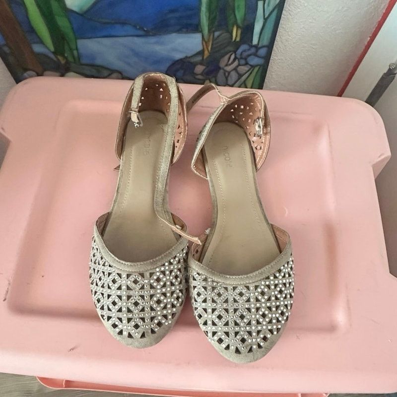 Other nicole beige rhinestone stone strap flats Size US 9 / IT 39 - 1 Thumbnail