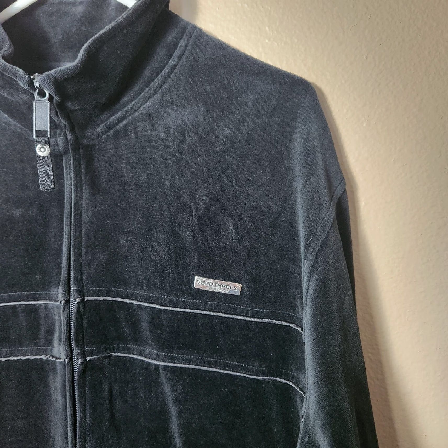 Southpole VINTAGE South Pole Mens Black Velour Full Zip Track Jacket-Size L Size US L / EU 52-54 / 3 - 2 Thumbnail