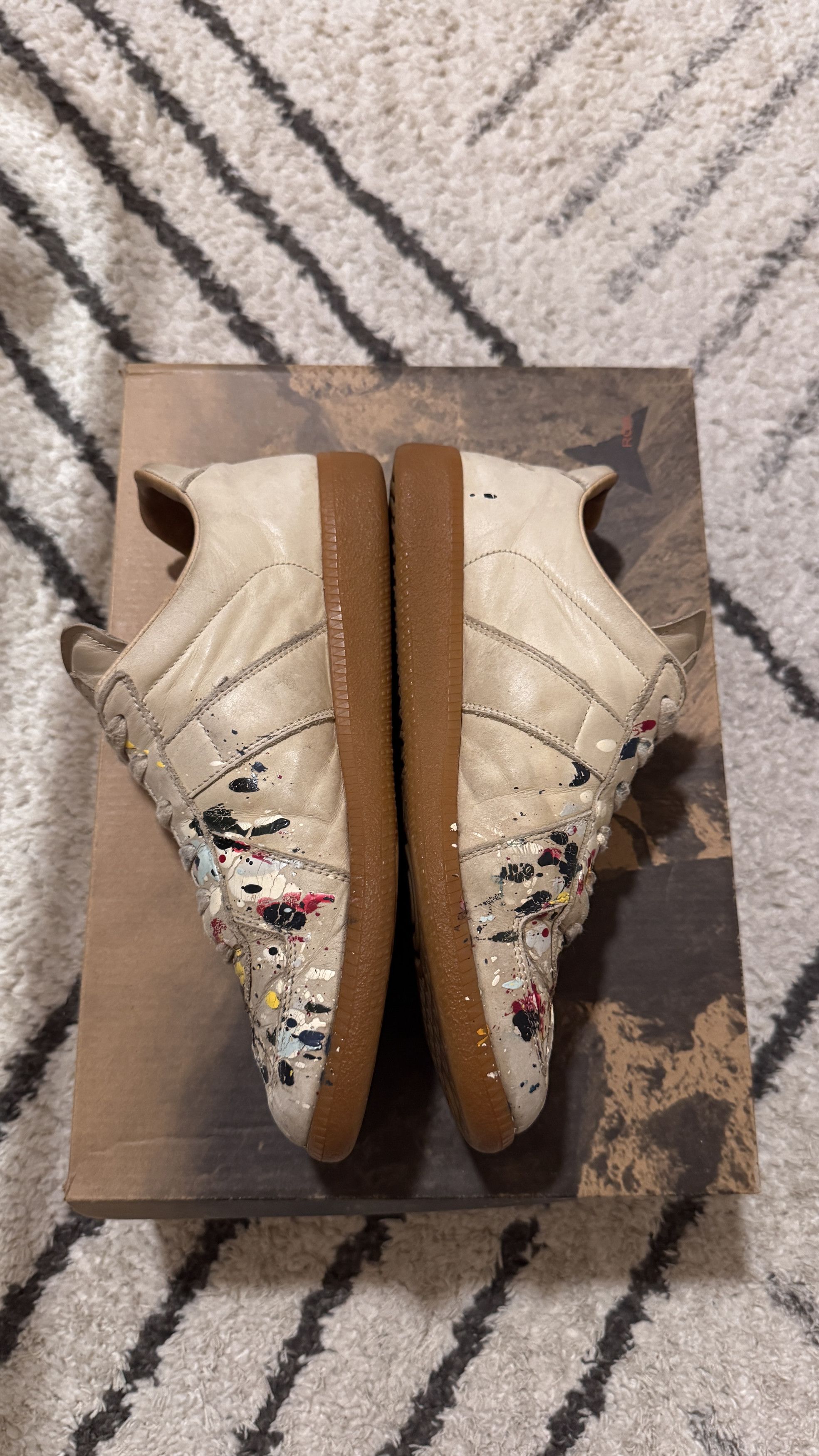 Maison Margiela Maison Margiela GAT german army trainer tan paint splatter Size US 6.5 / EU 39-40 - 3 Thumbnail