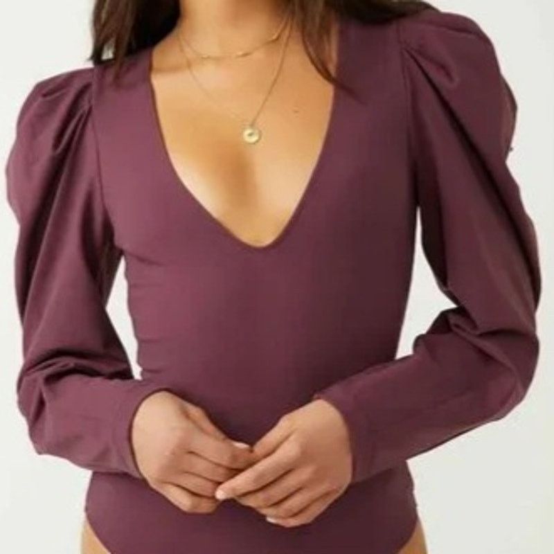 Free People NWOT Free People Va Va Voop Bodysuit Sz. XS [0-2] Wine Size XS / US 0-2 / IT 36-38 - 3 Thumbnail