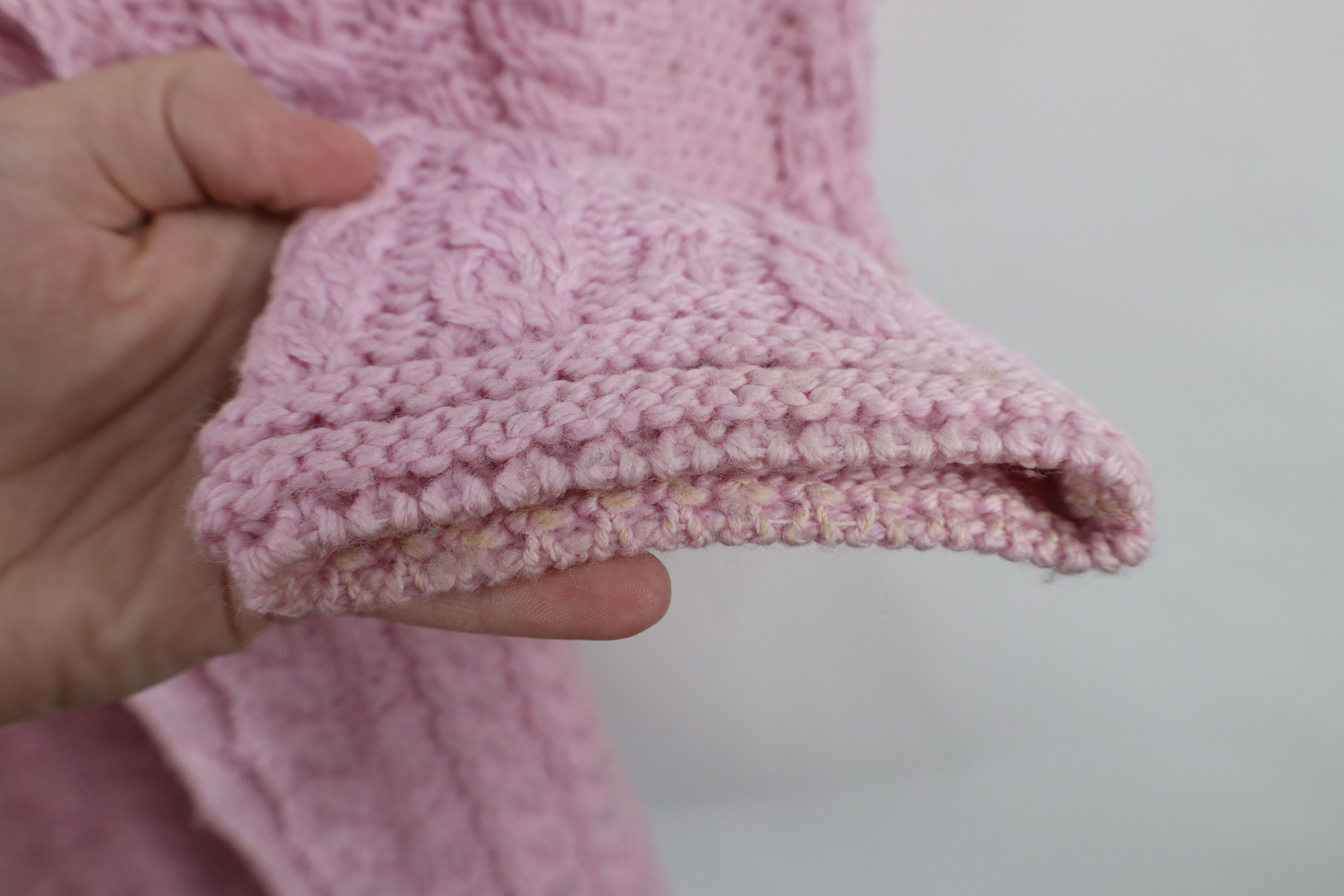 Vintage Vintage 90s Wool Fisherman Cable Knit Cardigan Sweater Pink Size XL / US 12-14 / IT 48-50 - 9 Thumbnail