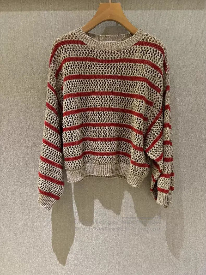 Brunello Cucinelli Brunello Cucinelli Women's Striped Sequin Knit Top Size S / US 4 / IT 40 - 1 Thumbnail