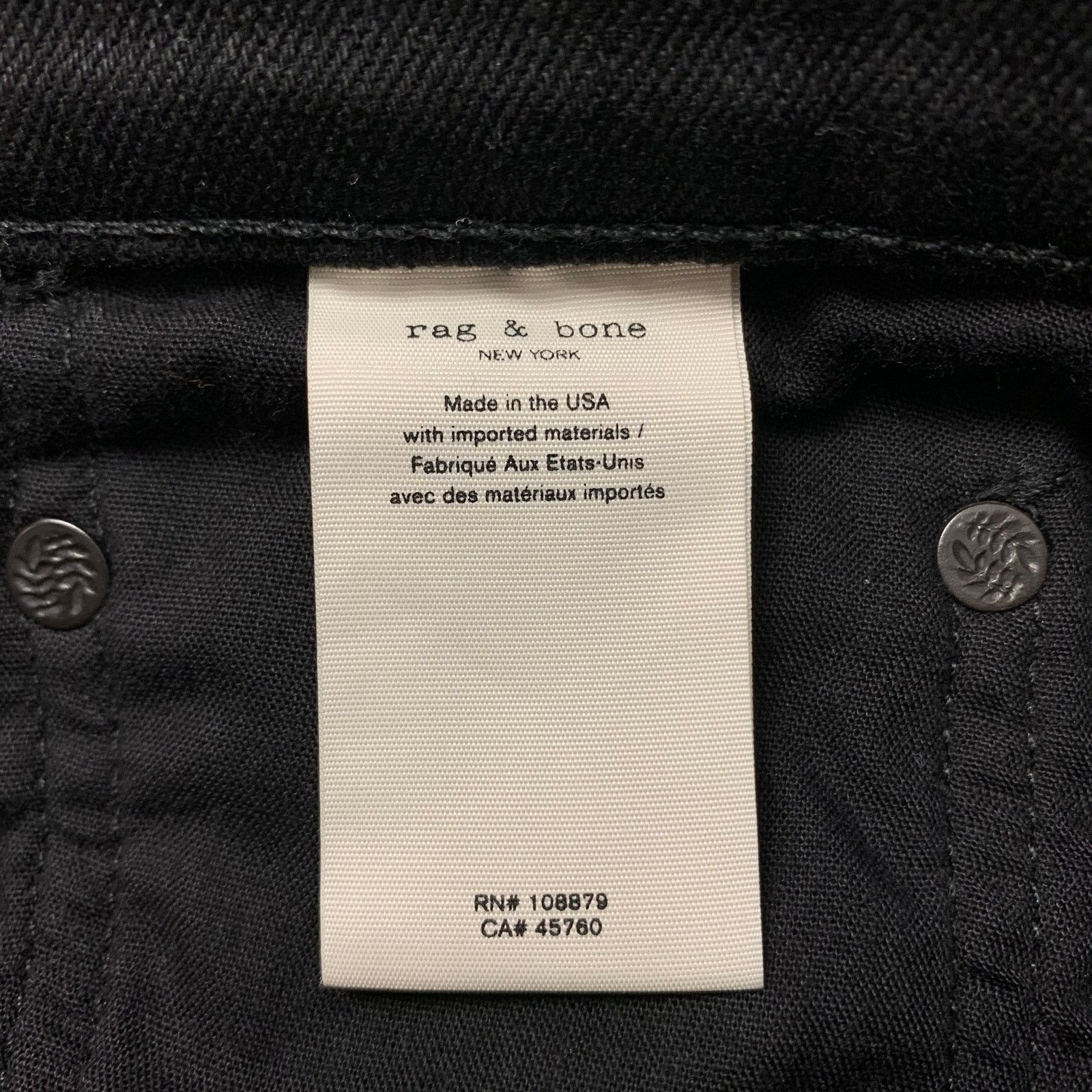 Rag & Bone RAG & BONE Black Cotton Polyurethane Slim Button Fly Jeans Size US 31 - 4 Thumbnail