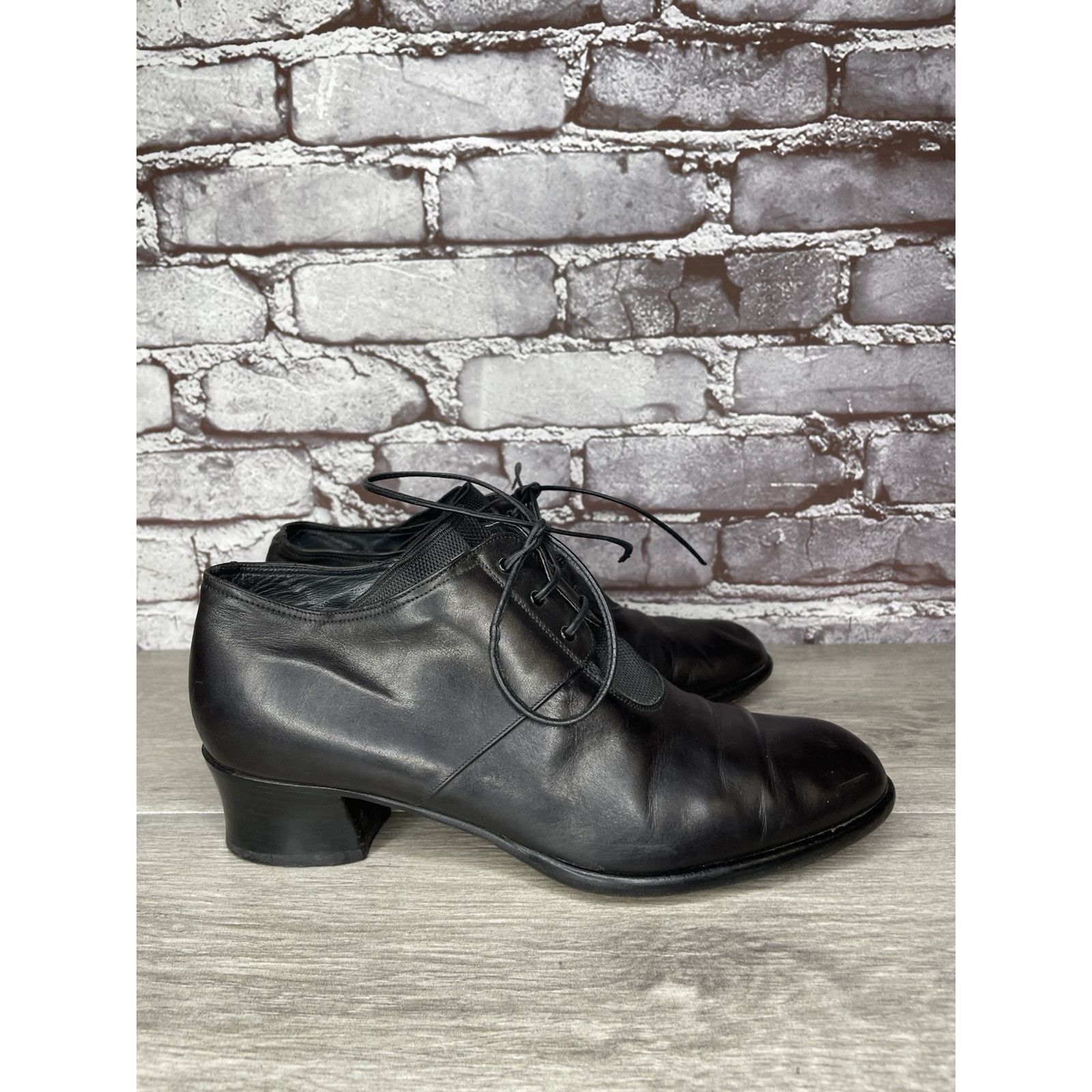 Other Donn Adriana Black Leather Lace Up Oxford Heel Shoes Women S Size US 9.5 / IT 39.5 - 5 Thumbnail