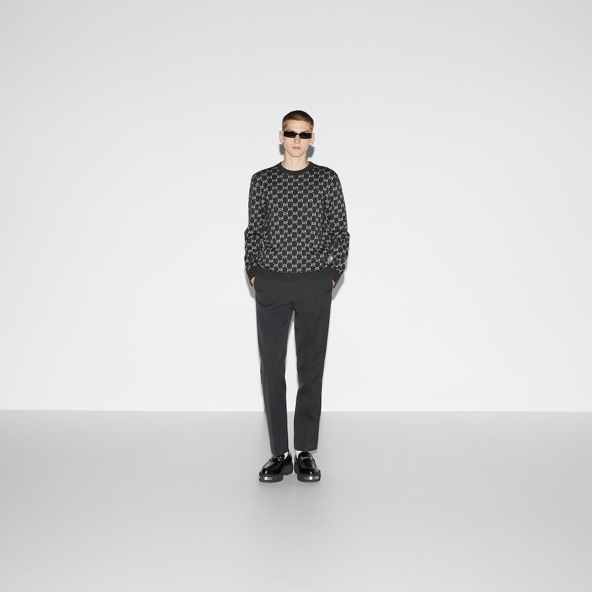 Gucci o1s1wg110925 Wool Jacquard Sweater With GG Shadow Size US M / EU 48-50 / 2 - 2 Thumbnail