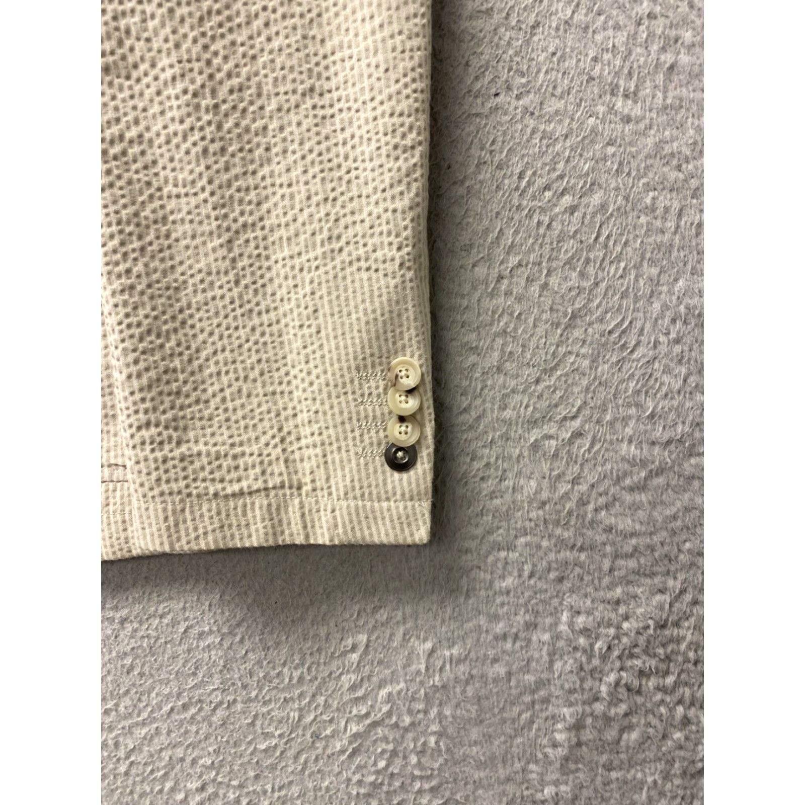 Joseph Abboud Joseph Abboud Sport Coat Men’s M Tan Striped Seersucker Blazer Regular Four-Button Inner Pockets Notch Lapel Knit Cotton White? Size 40R - 2 Thumbnail