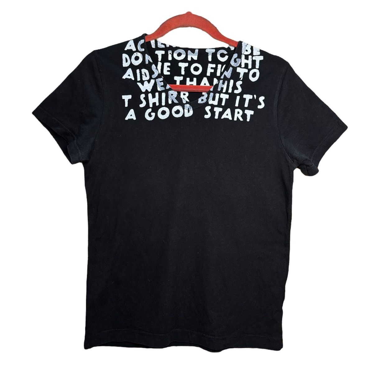 image of Maison Margiela Aids Campaign Vneck Tshirt in Black, Men's (Size Small)