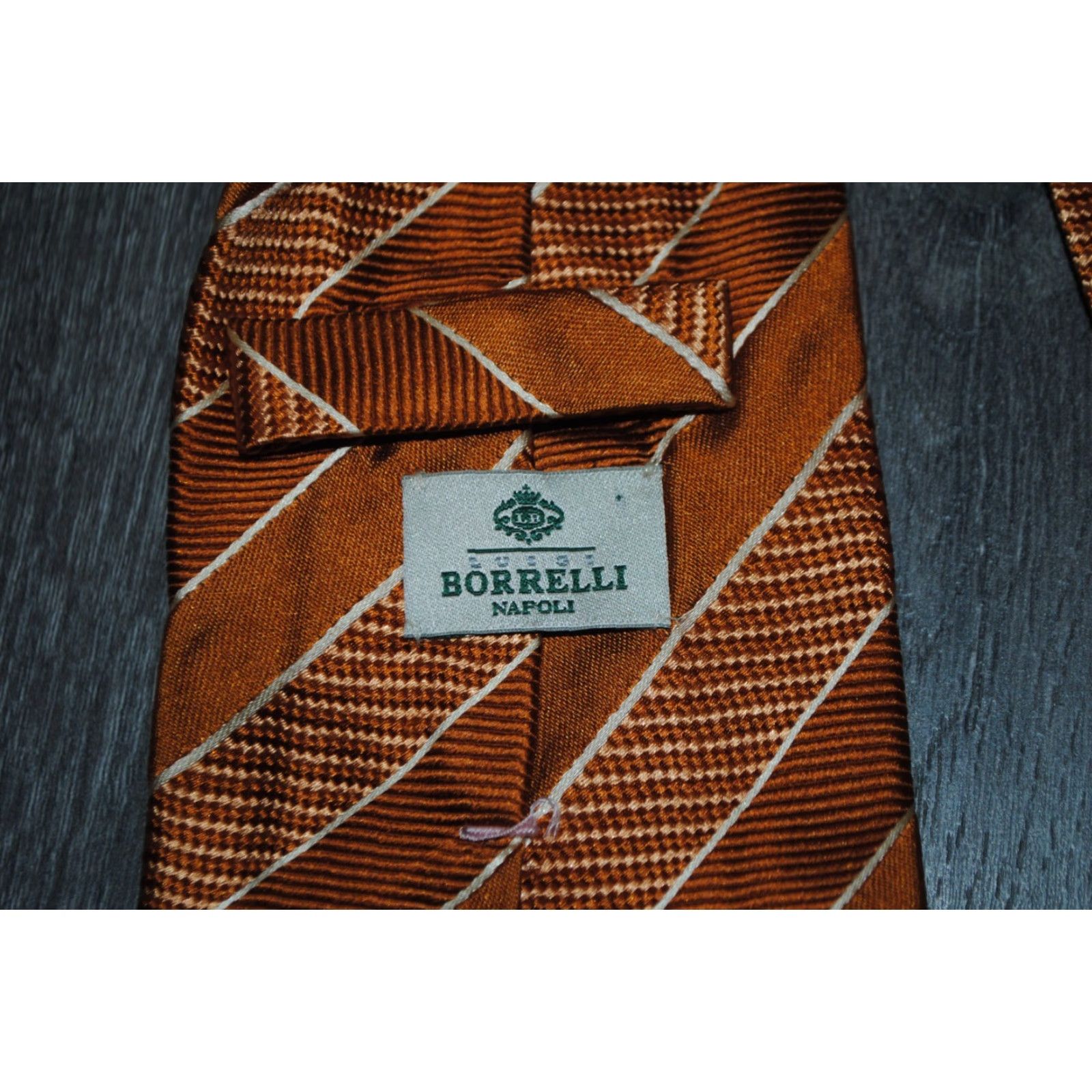 Vintage LUIGI BORRELLI NAPOLI MENS SILK NECKTIE ITALY LUXURY BROWN STRIPED Size ONE SIZE - 3 Thumbnail
