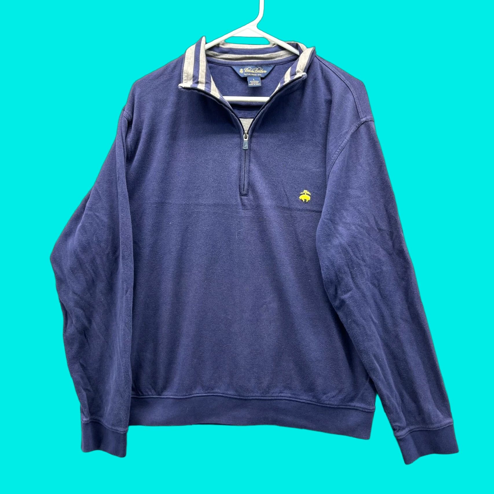 Brooks Brothers Brooks Brothers Sweater Men Large Regular Pullover 1/4 Zip Fleece Blue Navy Mock Neck Long Sleeve Size US L / EU 52-54 / 3 - 1 Thumbnail