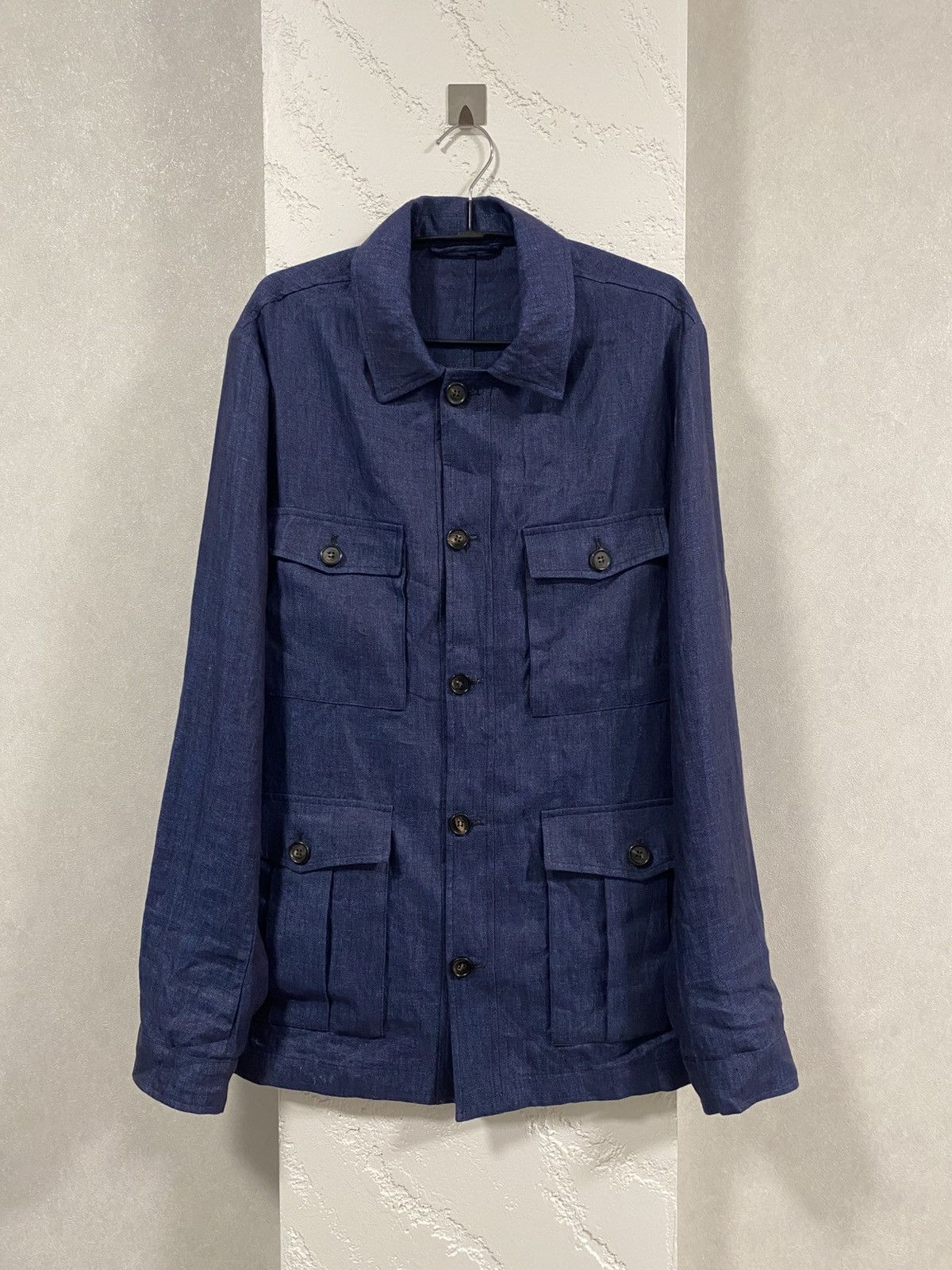 Luigi Borelli Napoli Blue Linen Light Coat Jacket Size: 54
