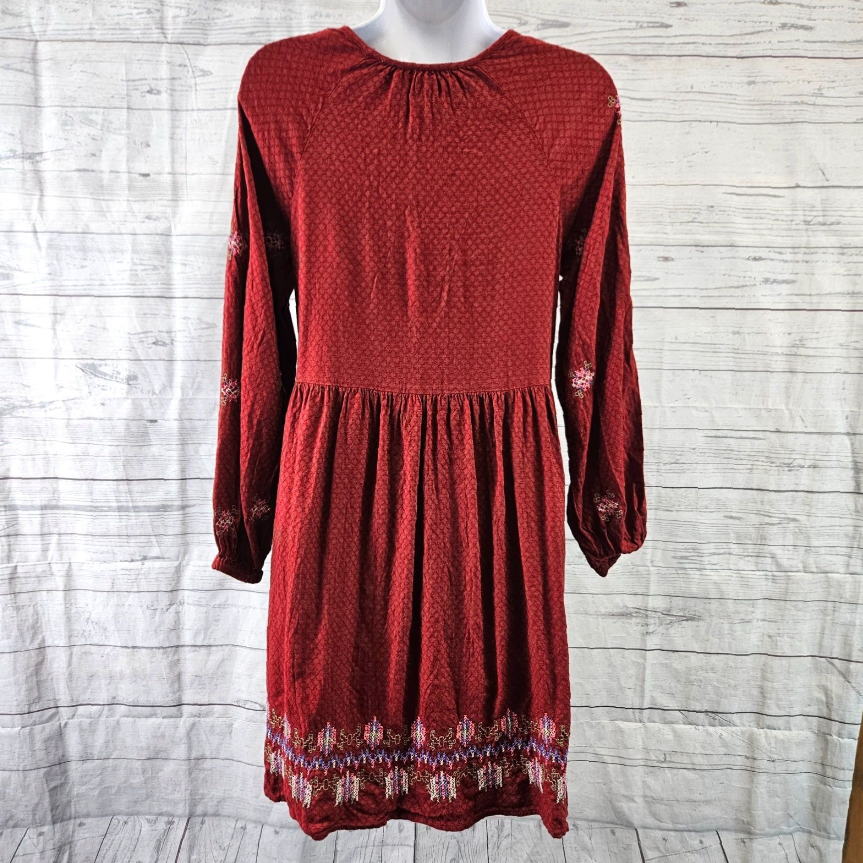 Vintage Knox Rose Dress Womens XS Red Pink Embroidered Long Sleeve Tassels Size XS / US 0-2 / IT 36-38 - 4 Thumbnail
