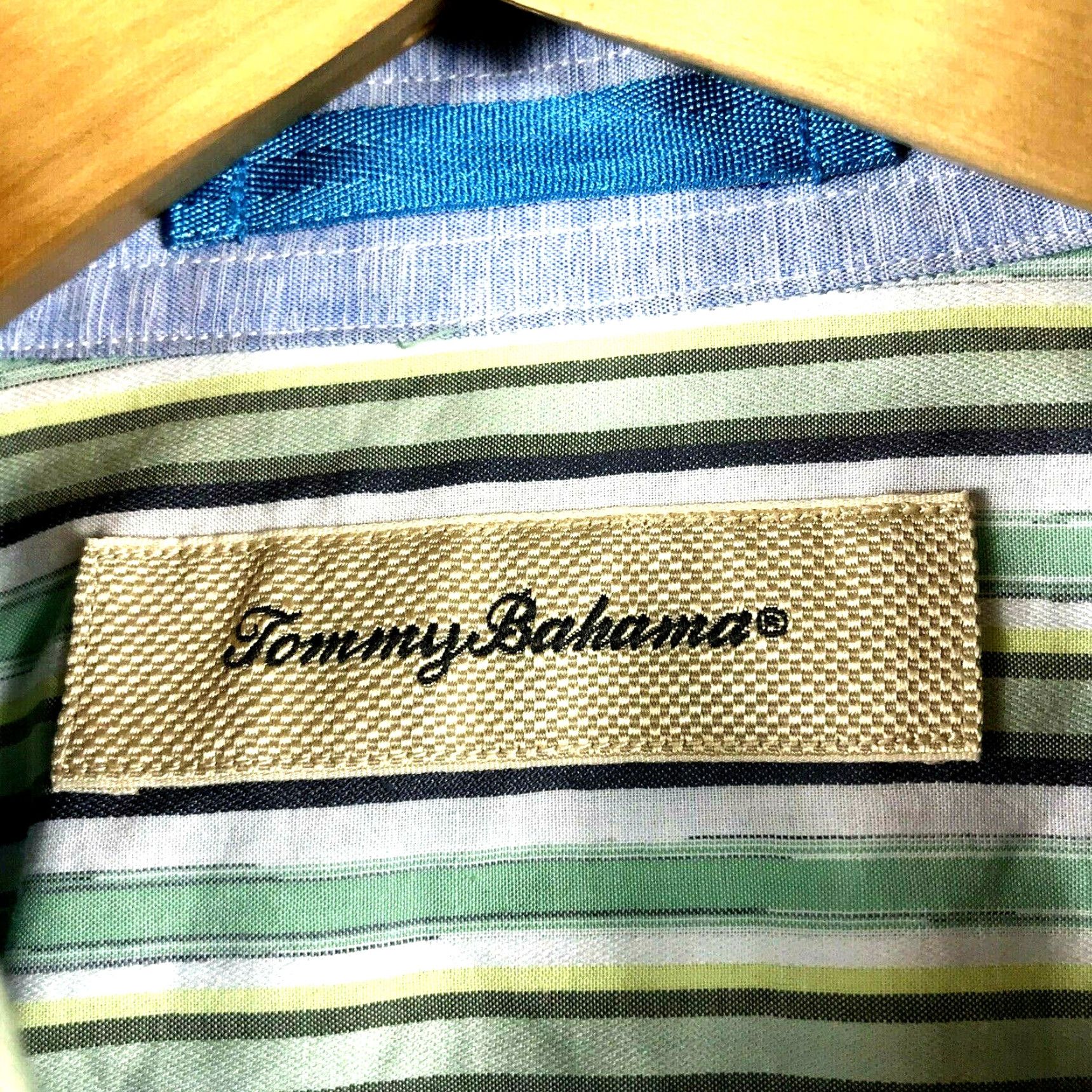 Tommy Bahama TOMMY BAHAMA Shirt Mens XL Stripe 100% Cotton L/S Green Blue Button-Front Casual Regular Fit Size US XL / EU 56 / 4 - 2 Thumbnail