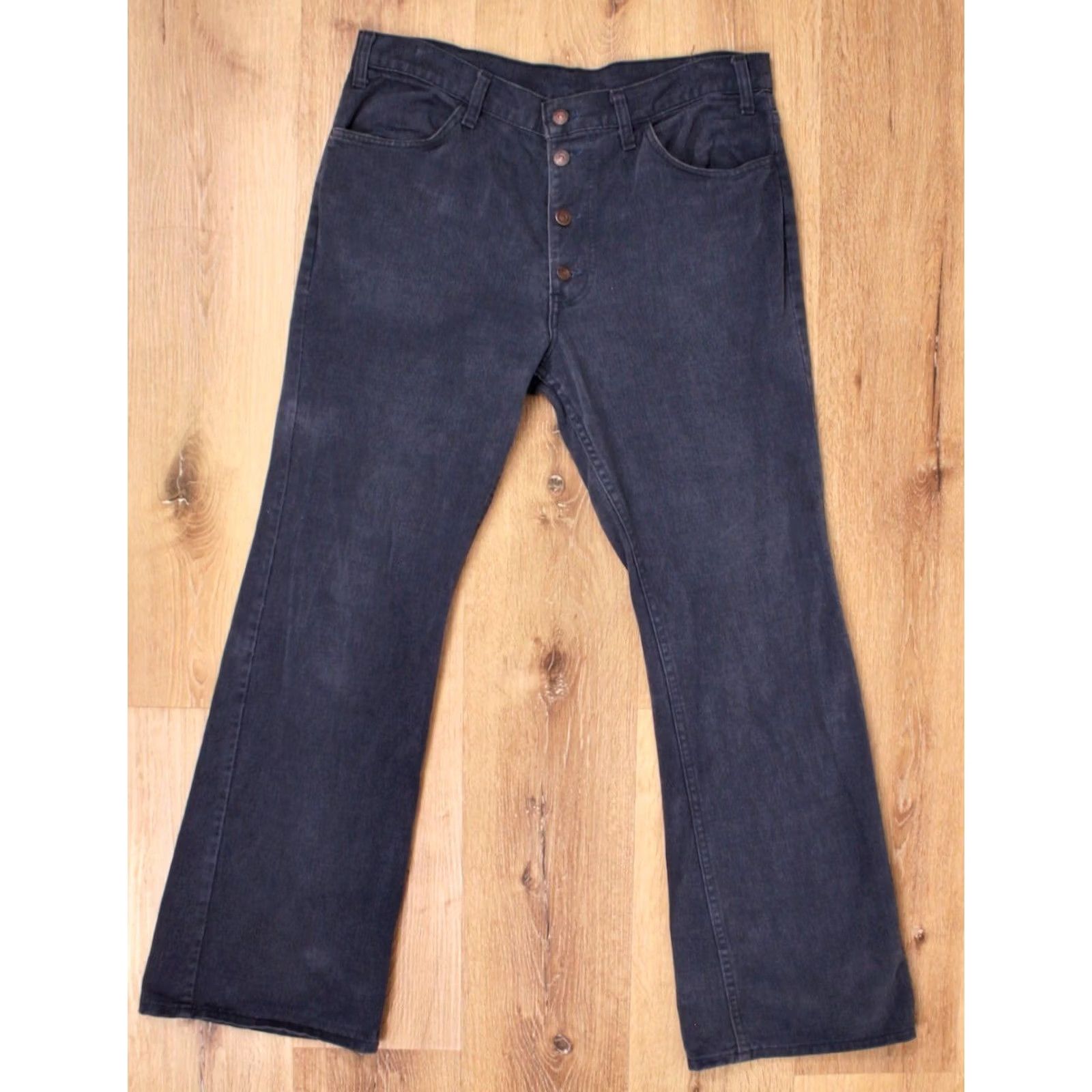 Levi's Levi's Men’s VTG 1960s 1970s Dark Blue Big E Button Fly Flared Pants 37x31.5 Regular Blue 60s 70s Levi's Pants Mens Size US 37 - 3 Thumbnail