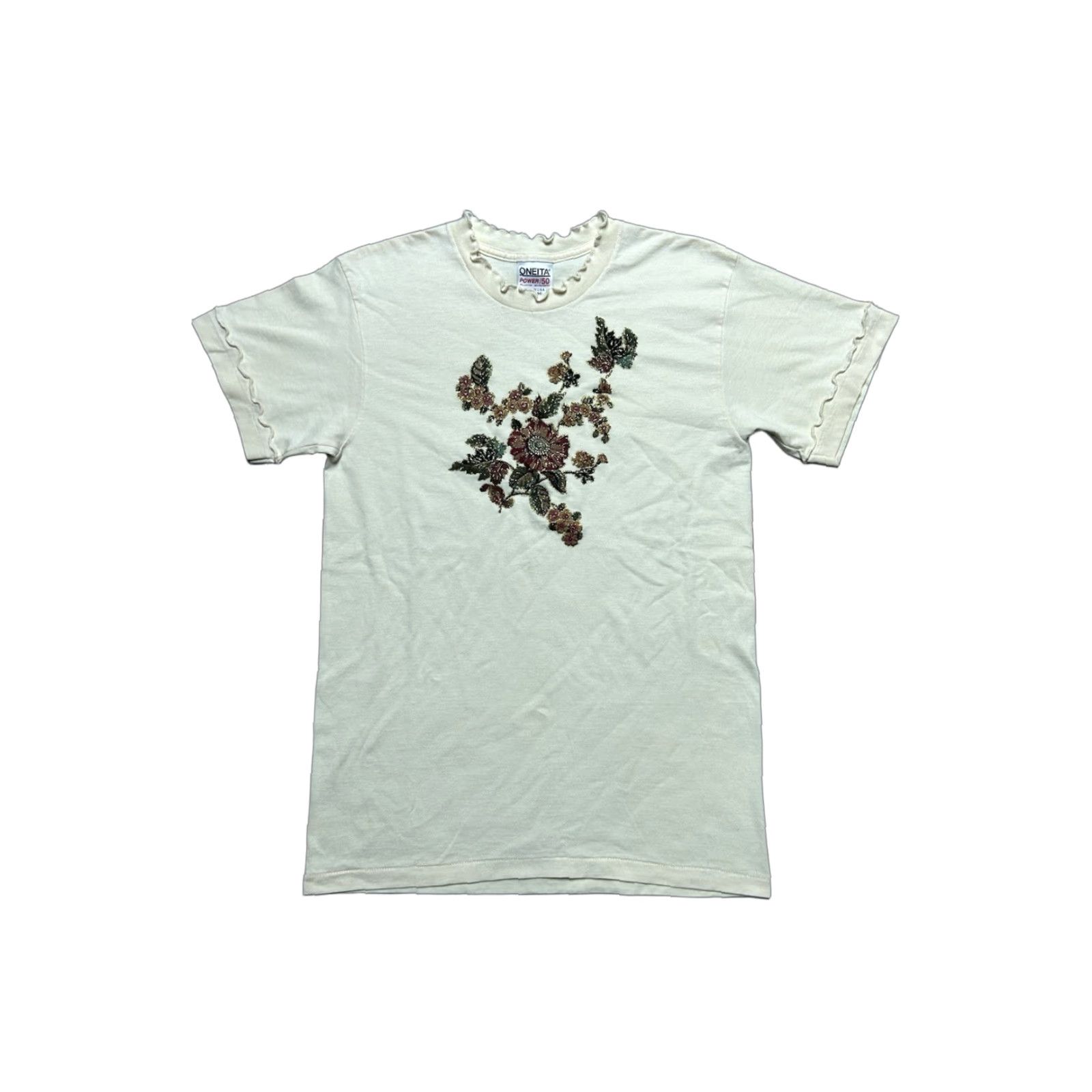 Sunflower VINTAGE 90s FLOWER T-Shirt Floral Pattern Women's L White Graphic Shirt Flowers Glitter Sparkle Large Size L / US 10 / IT 46 - 1 Thumbnail